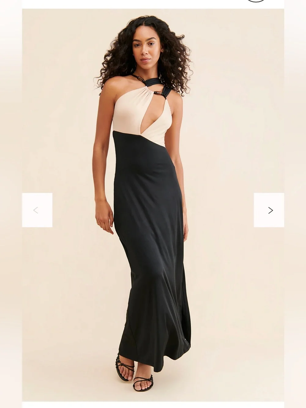 Free People One-Shoulder Two-Tone Maxi Dress in Black and Nude